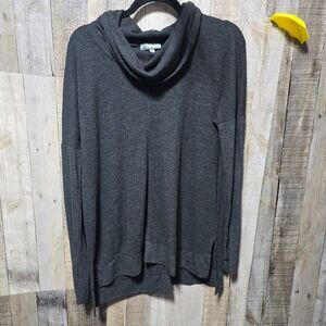 Neiman Marcus Charcoal Cowl Neck Knit Sweater Tunic Designer Minimalist Cozy